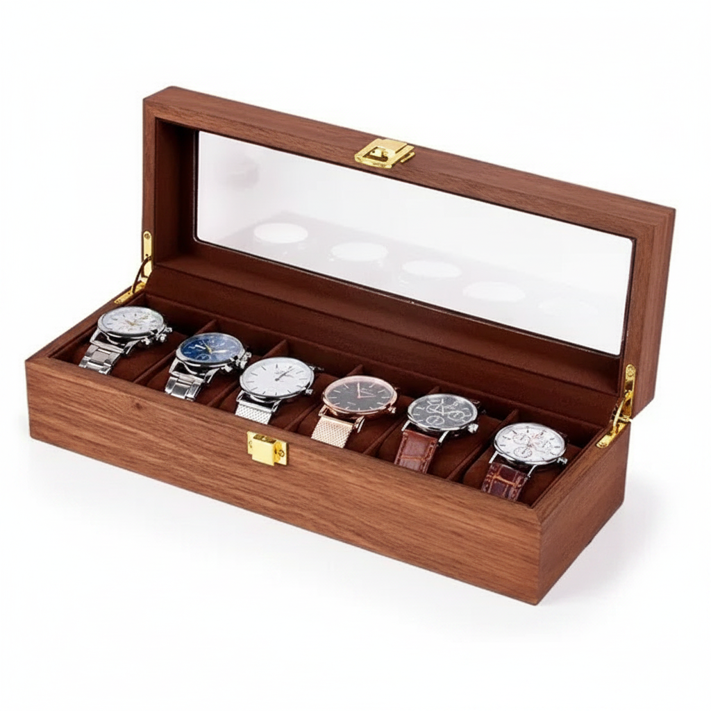 Uhrenbox Teak Classic – Für 6 Uhren – Ansicht 1
